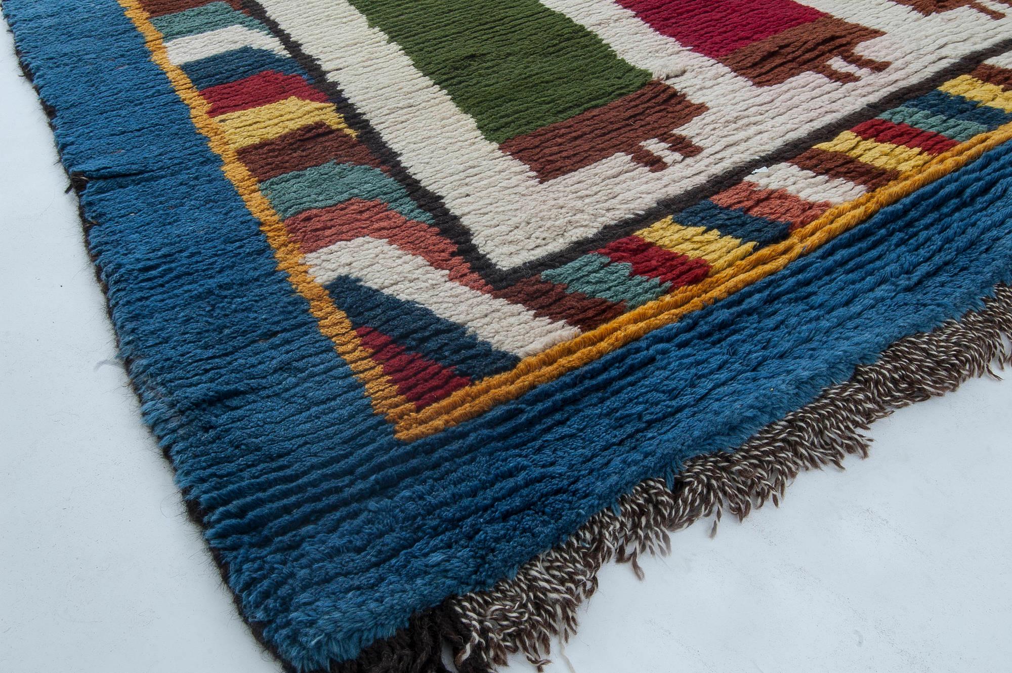 Mid-20th Century Moroccan Handmade Wool Rug For Sale 1