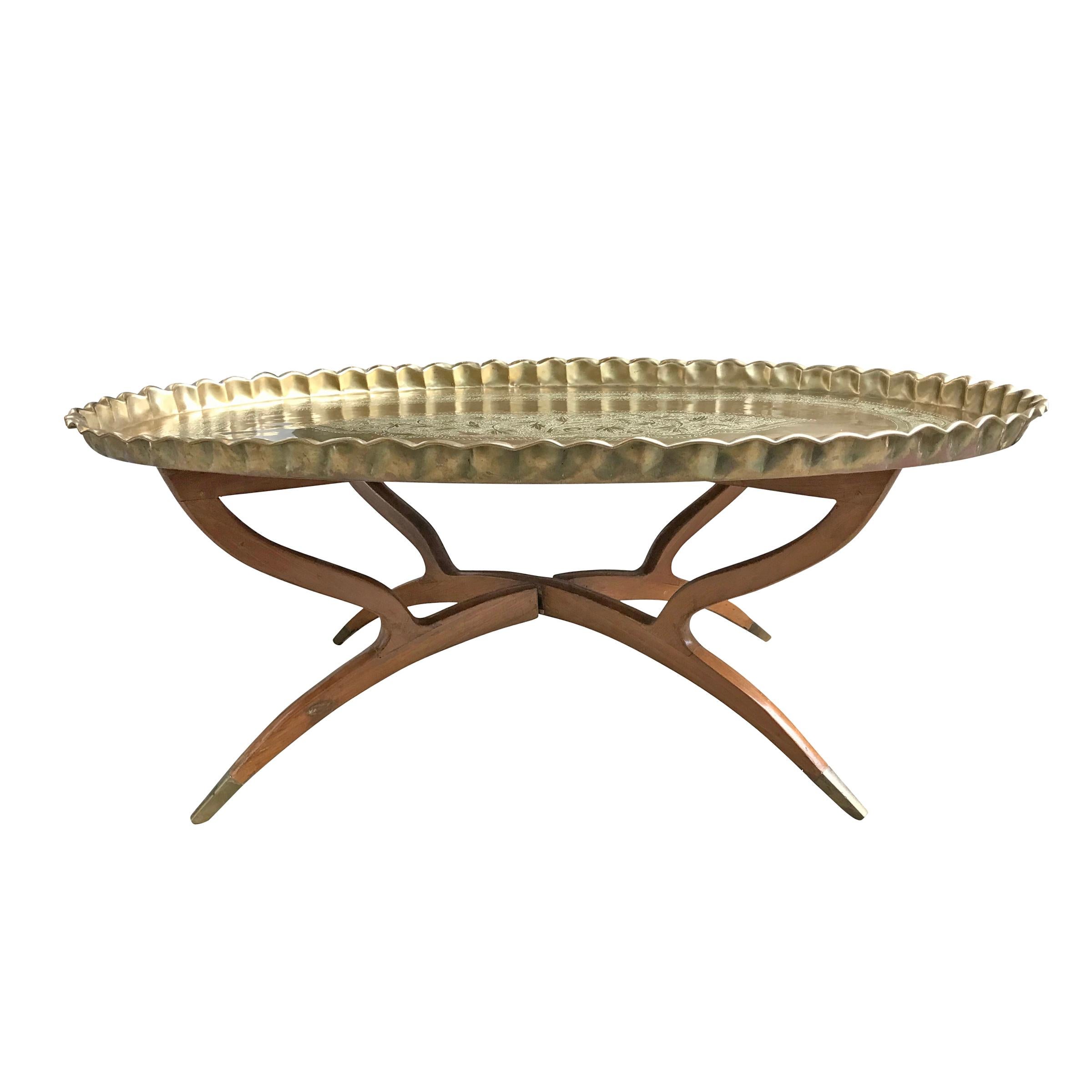 Mid-20th Century Moroccan Low Table with Brass Tray