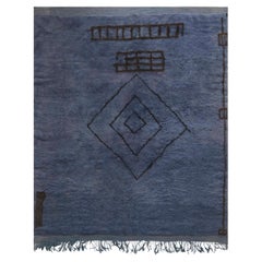 Mid-20th Century Moroccan Reversible Deep Blue Hand Knotted Wool Rug