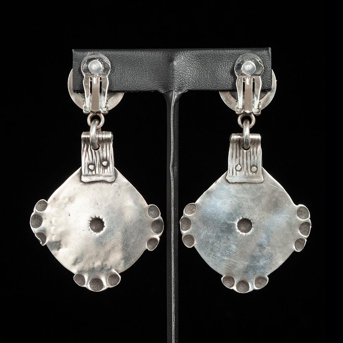 Tribal Mid-20th Century Moroccan Silver Charm Earrings by Jewels For Sale