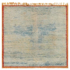 Mid-20th Century Moroccan Solid Handmade Wool Rug in Blue Shades