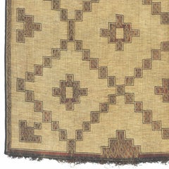 Mid-20th Century Geometric Handwoven Leather and Reed Moroccan Tuareg Mat