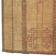 Mid-20th Century Handwoven Leather & Reed Geometric Moroccan Tuareg Mat