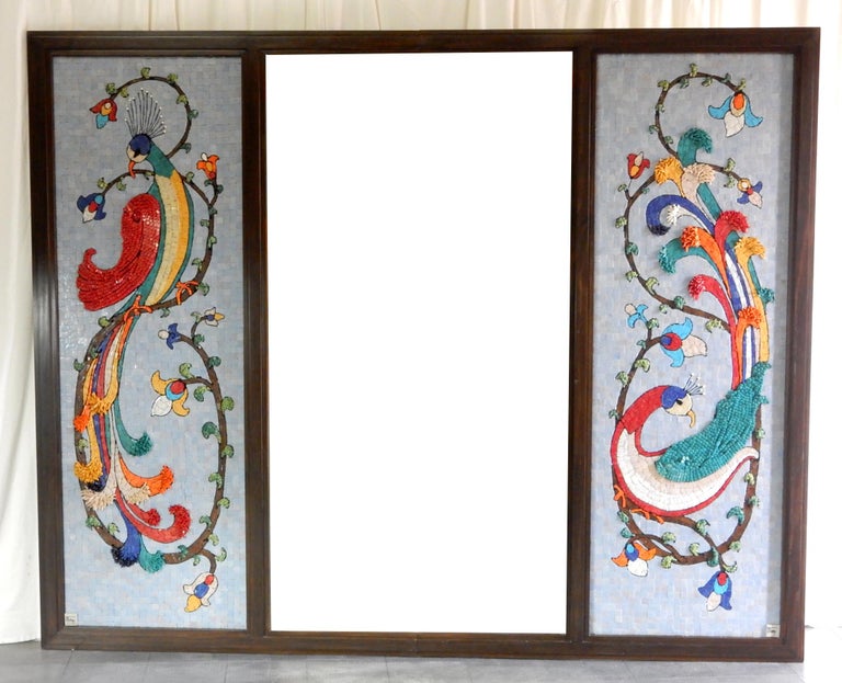 Mid 20th Century Mosaic Art ~Birds of Paradise~ Full Length Floor Mirror For Sale 8