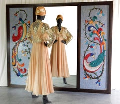 Mid 20th Century Mosaic Art ~Birds of Paradise~ Full Length Floor Mirror