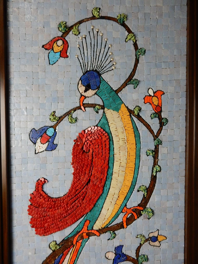 Mid 20th Century Mosaic Art ~Birds of Paradise~ Full Length Floor Mirror In Good Condition For Sale In Las Vegas, NV