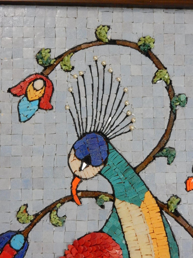 Art Glass Mid 20th Century Mosaic Art ~Birds of Paradise~ Full Length Floor Mirror For Sale