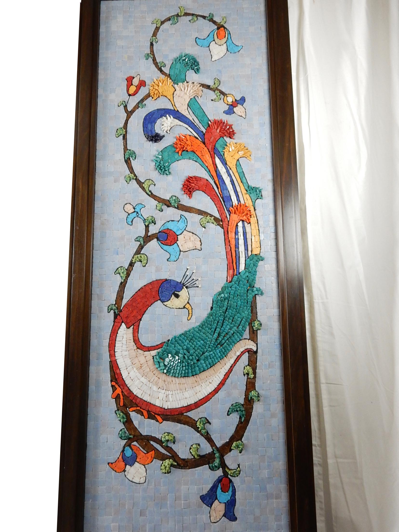 Mid-Century Modern Mid 20th Century Mosaic Art ~Birds of Paradise~ Full Length Floor Mirror For Sale