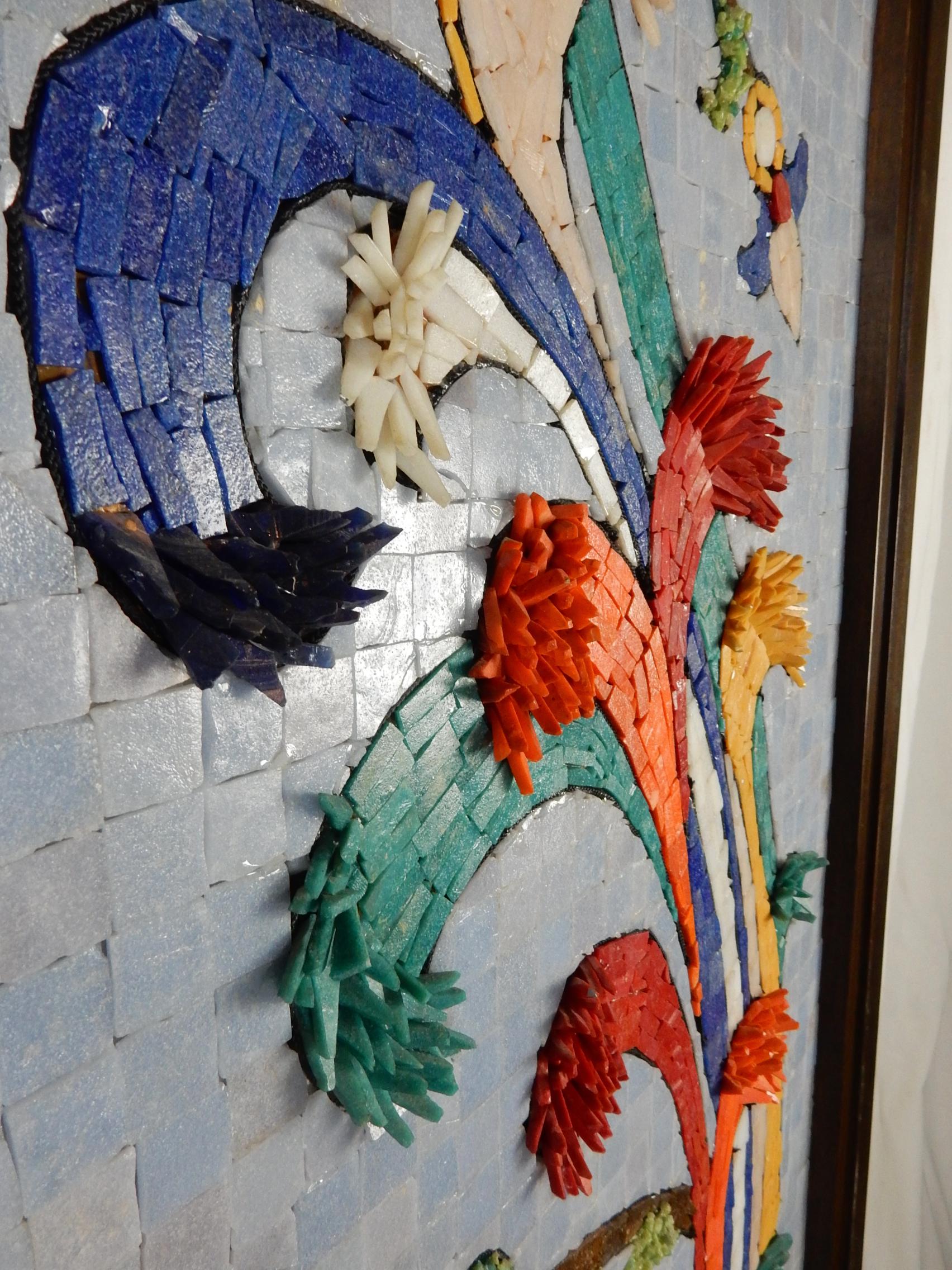 Art Glass Mid 20th Century Mosaic Art ~Birds of Paradise~ Full Length Floor Mirror For Sale