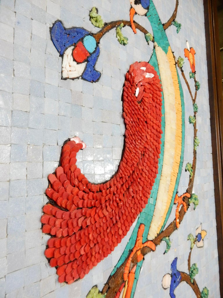 Mid 20th Century Mosaic Art ~Birds of Paradise~ Full Length Floor Mirror For Sale 4