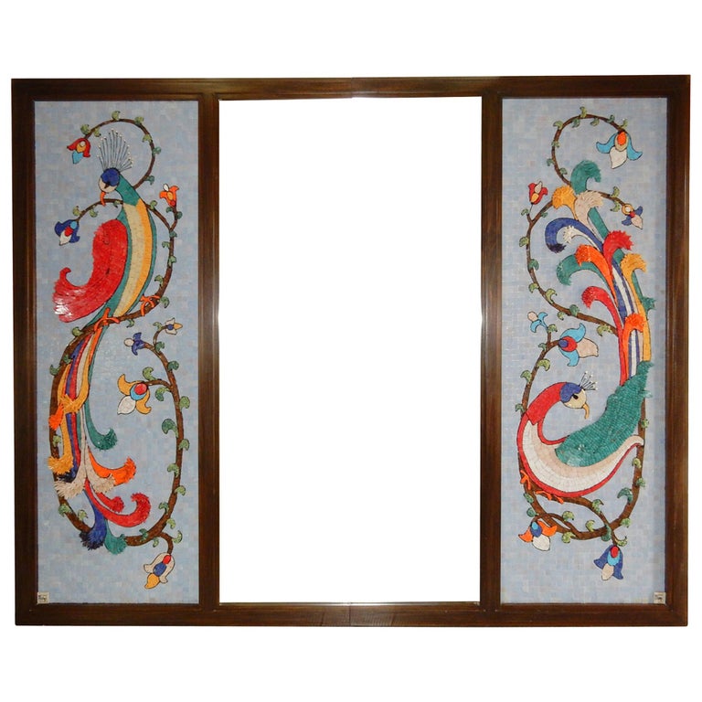 Mid 20th Century Mosaic Art ~Birds of Paradise~ Full Length Floor Mirror For Sale