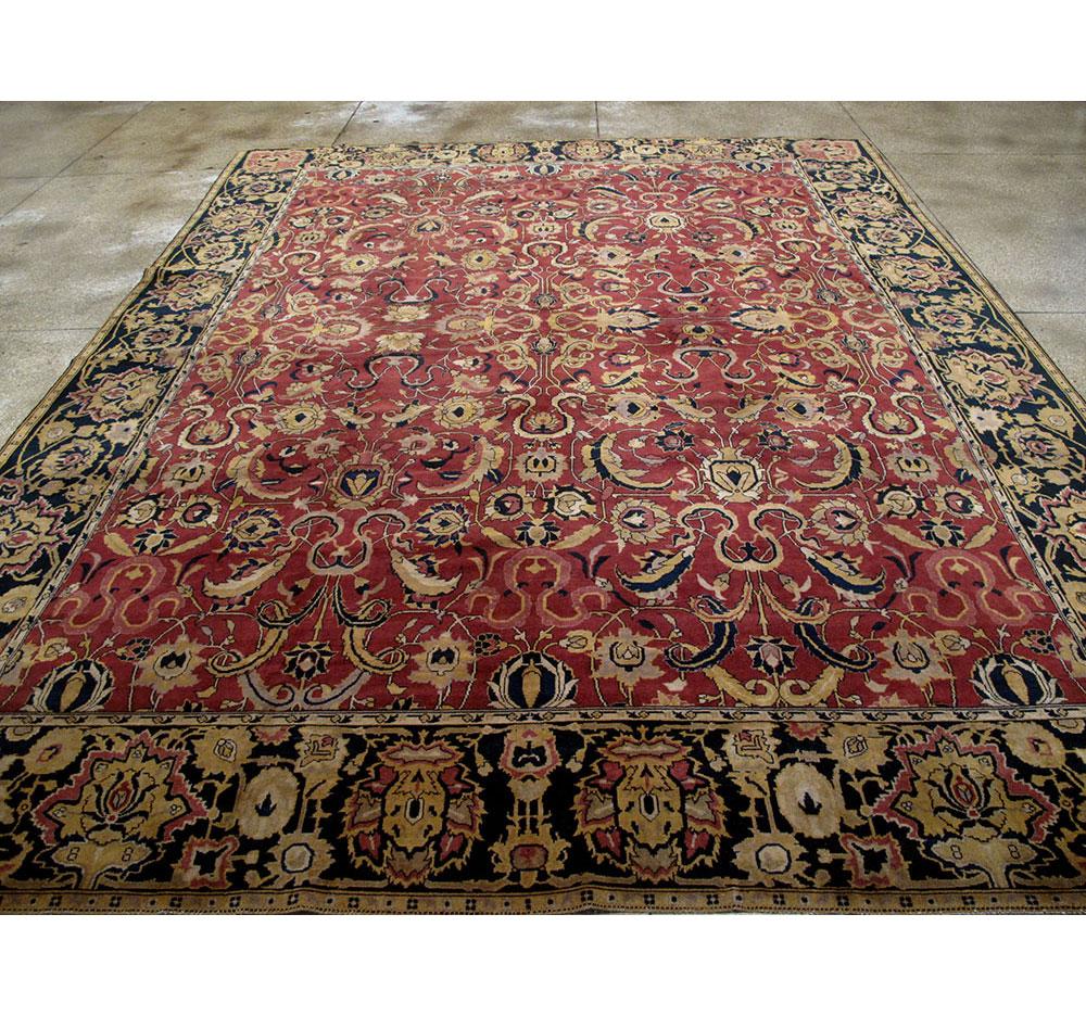 Indian Mid-20th Century Mughal Style Arabesque Large Room Size Carpet in Marsala For Sale