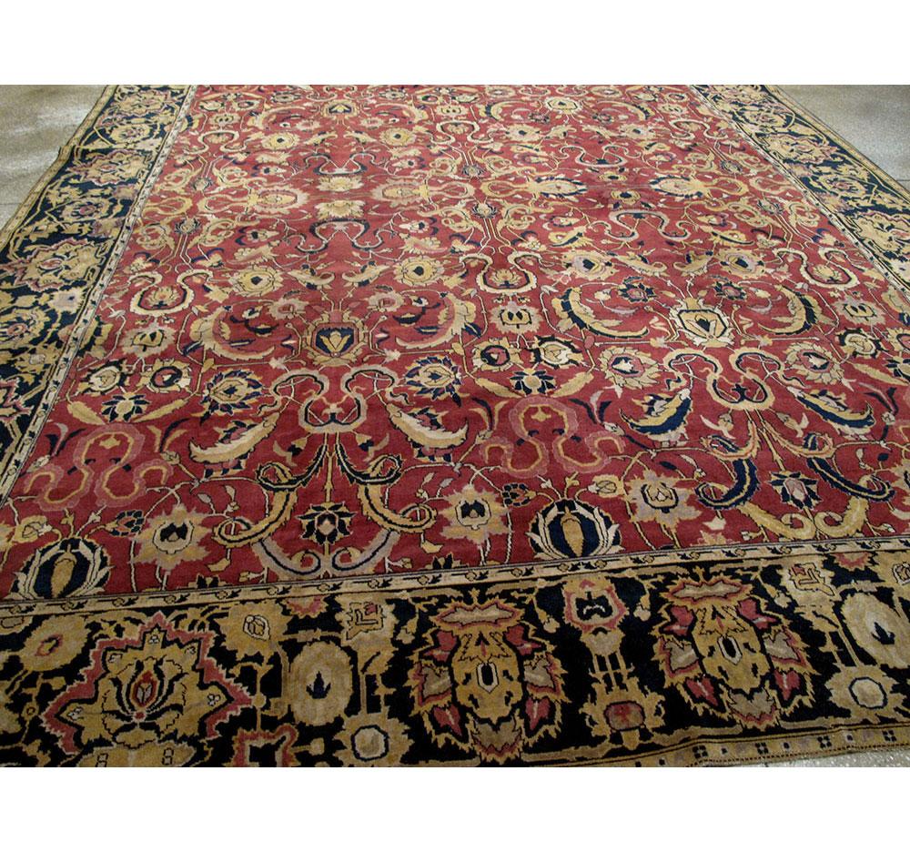 Hand-Knotted Mid-20th Century Mughal Style Arabesque Large Room Size Carpet in Marsala For Sale