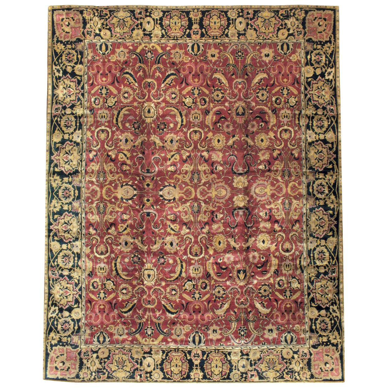 Mid-20th Century Mughal Style Arabesque Large Room Size Carpet in Marsala For Sale