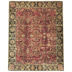 Vintage Mid-20th Century Mughal Style Arabesque Large Room Size Carpet in Marsala
