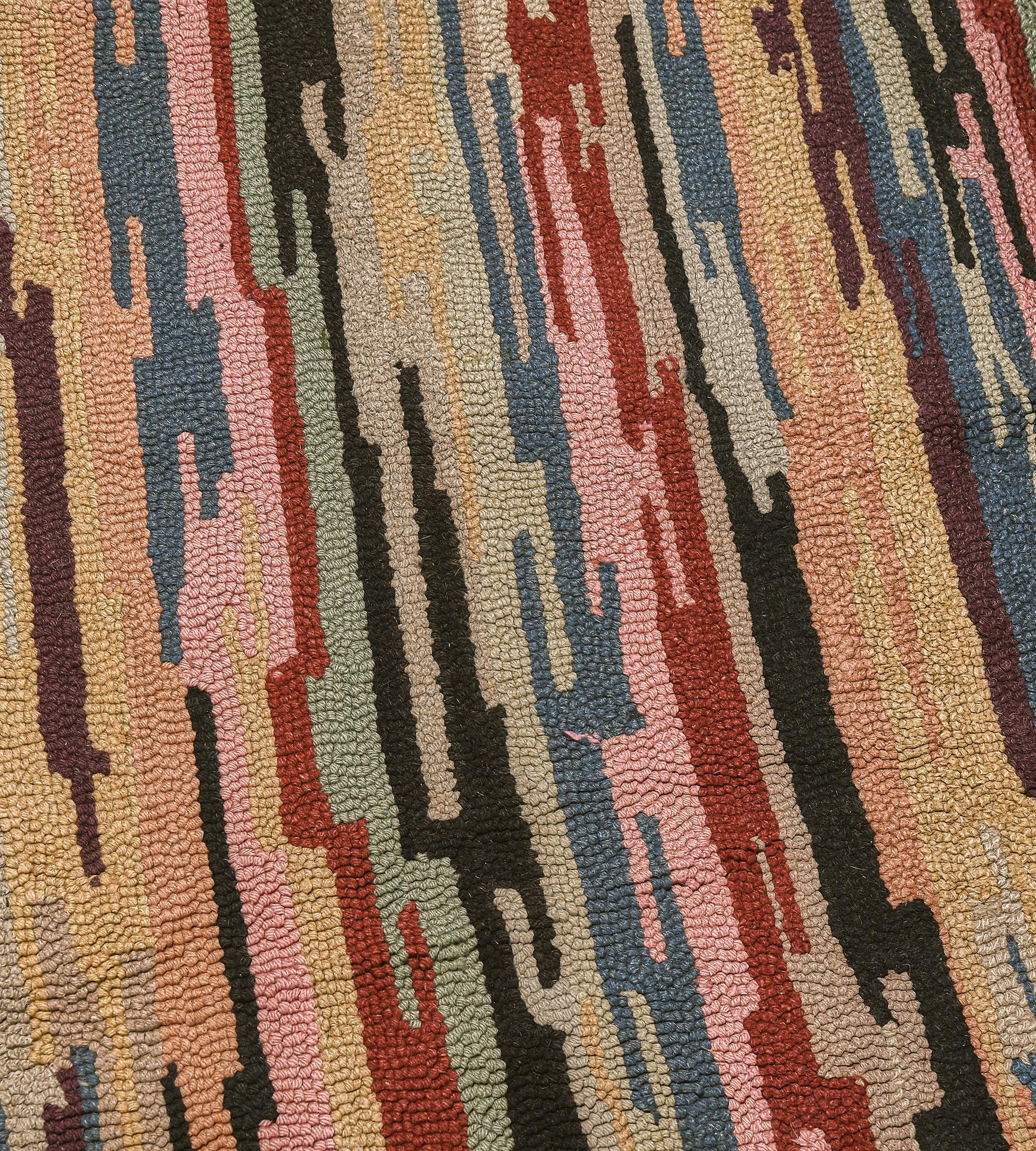 Hand-Woven Mid-20th Century Multi-colored Hooked Rug from North America For Sale