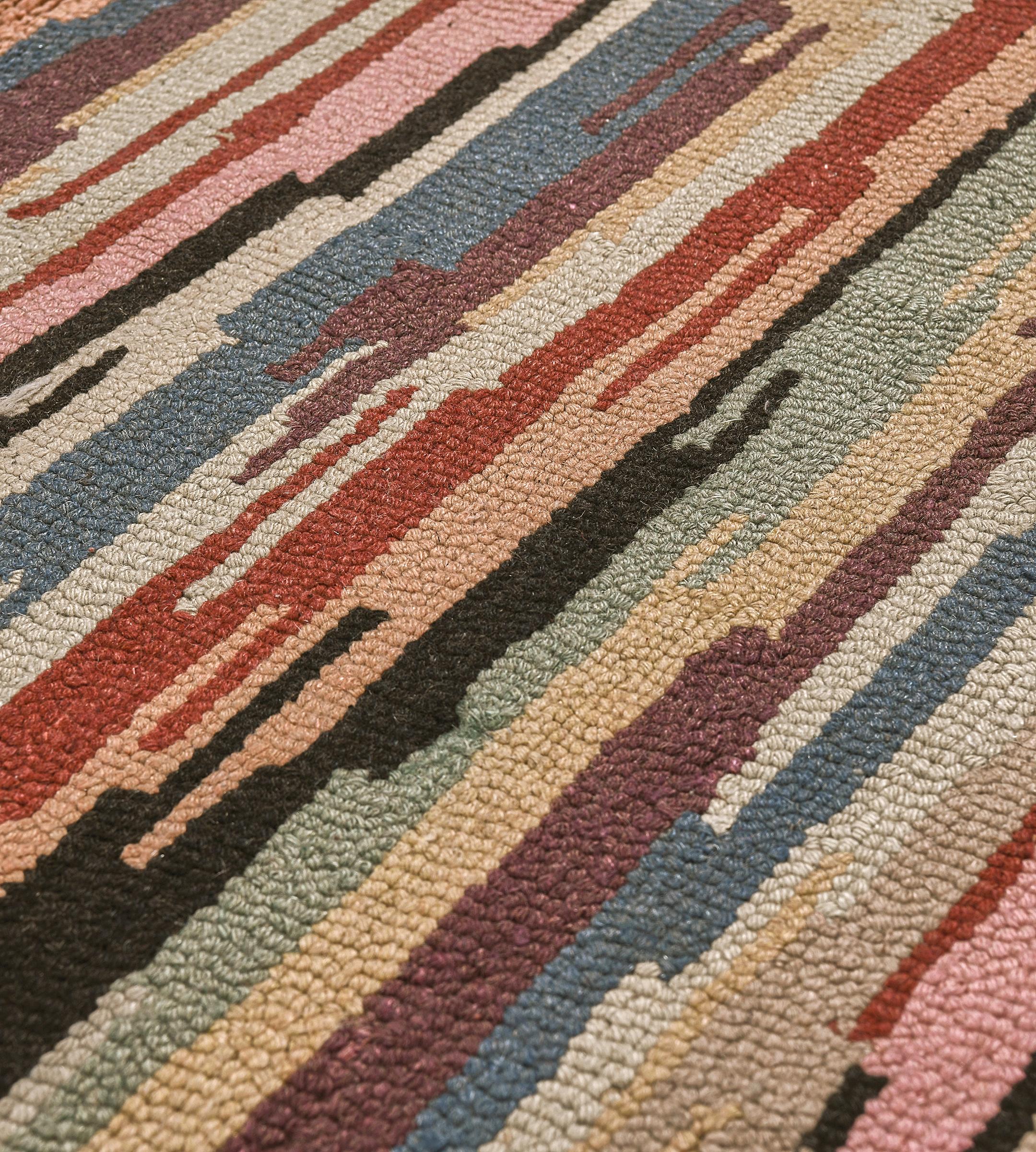 Wool Mid-20th Century Multi-colored Hooked Rug from North America For Sale