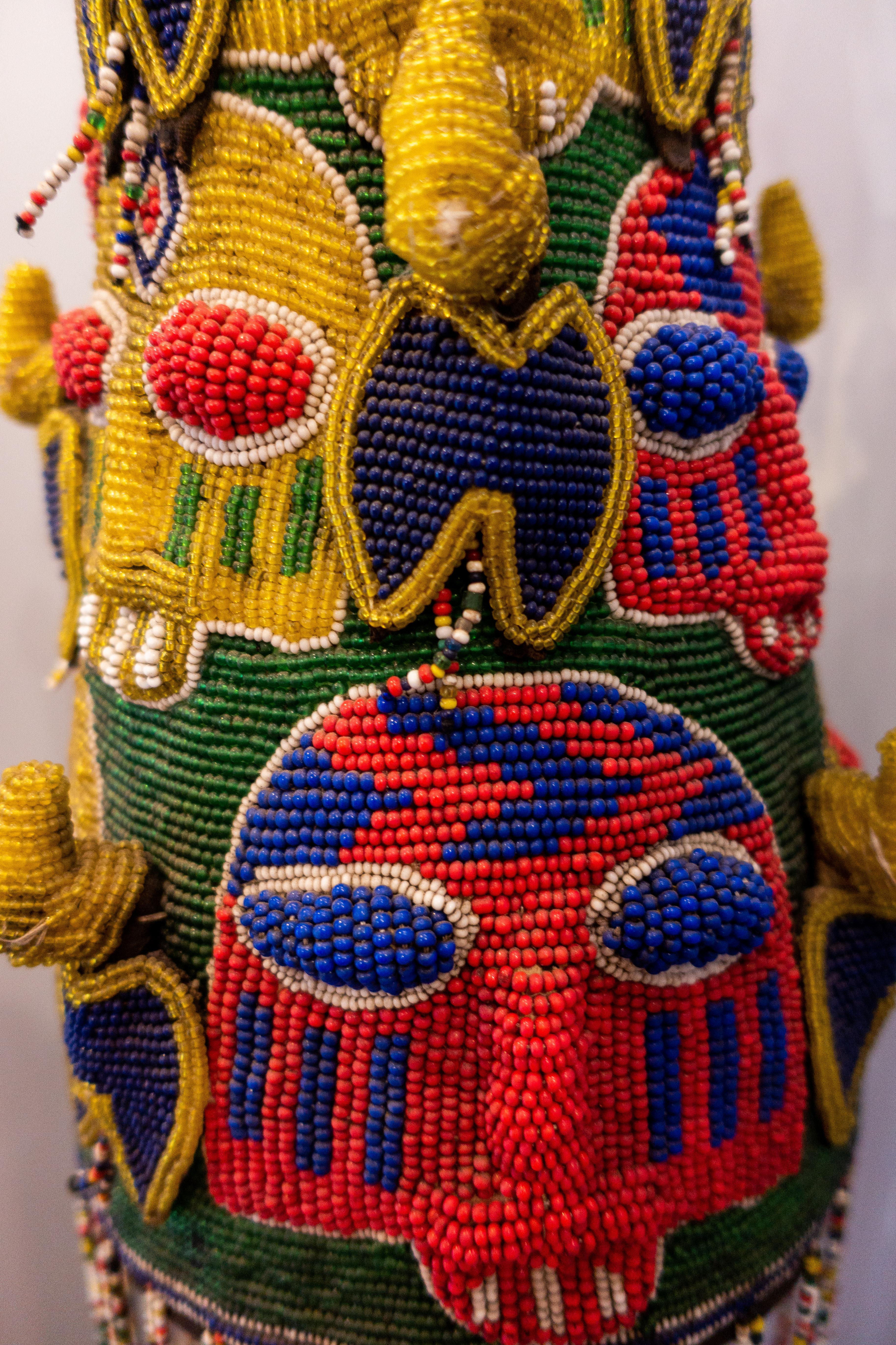 Cotton Mid-20th Century Multi-Color Nigerian Beaded Headdress