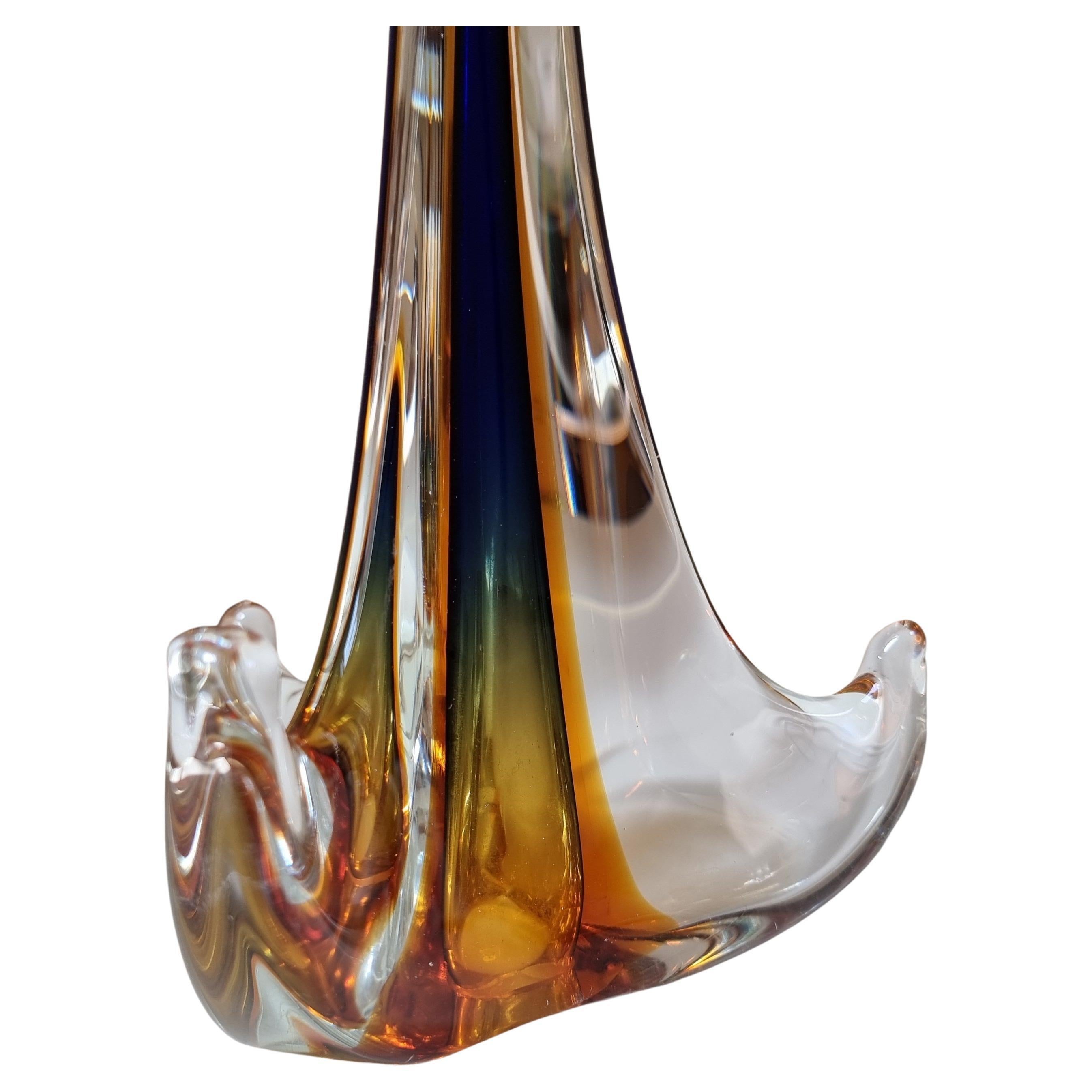 Mid-20th Century Murano Glass Table Lamp with Bevilacqua Tigre Velvet Lampshade For Sale 4