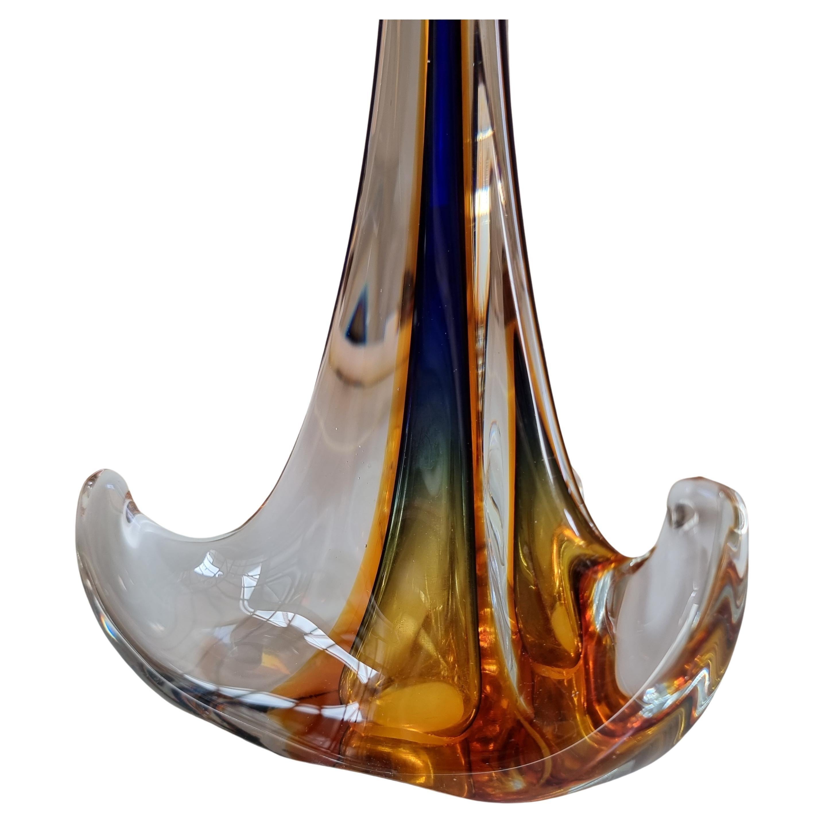 Mid-20th Century Murano Glass Table Lamp with Bevilacqua Tigre Velvet Lampshade For Sale 5