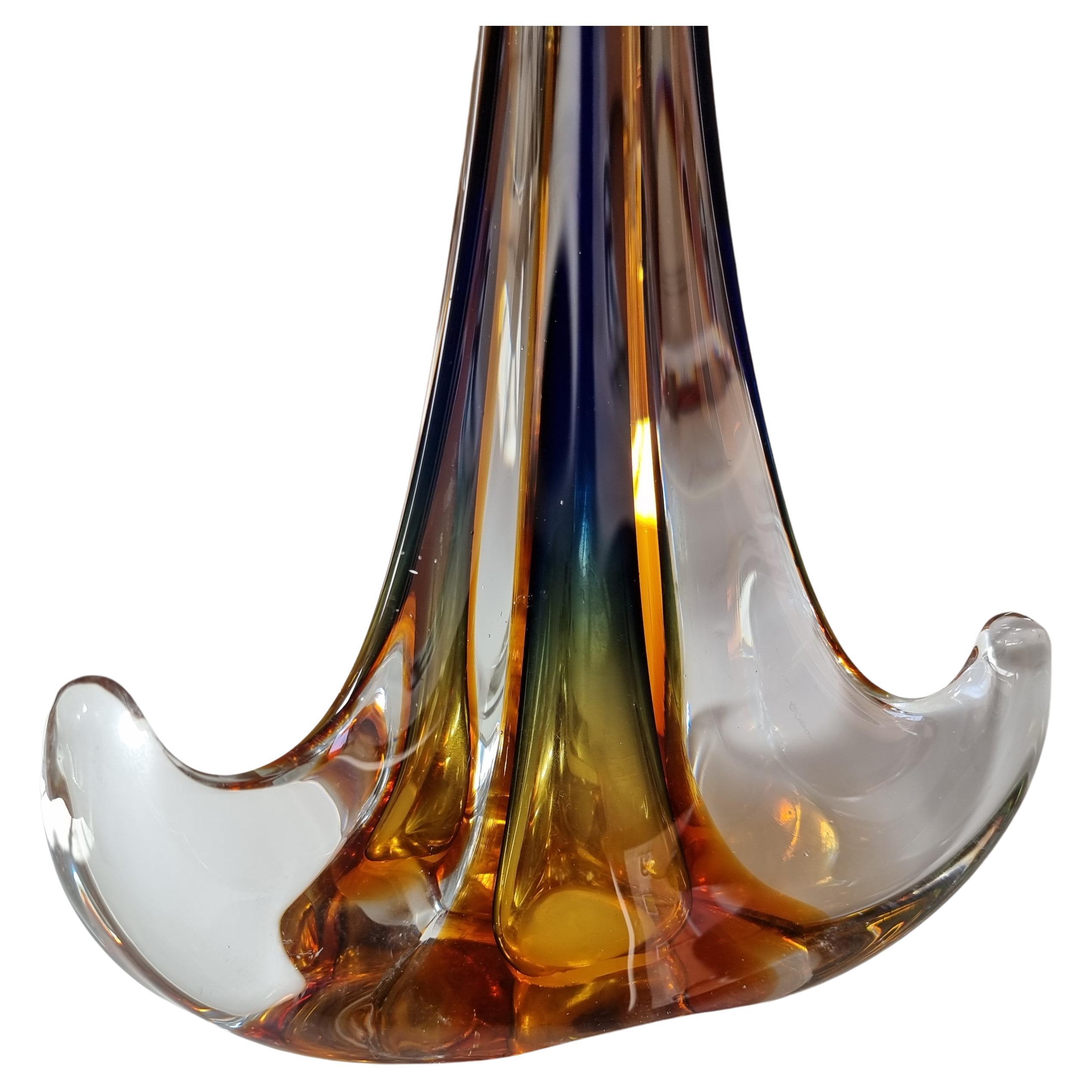 Mid-20th Century Murano Glass Table Lamp with Bevilacqua Tigre Velvet Lampshade For Sale 6