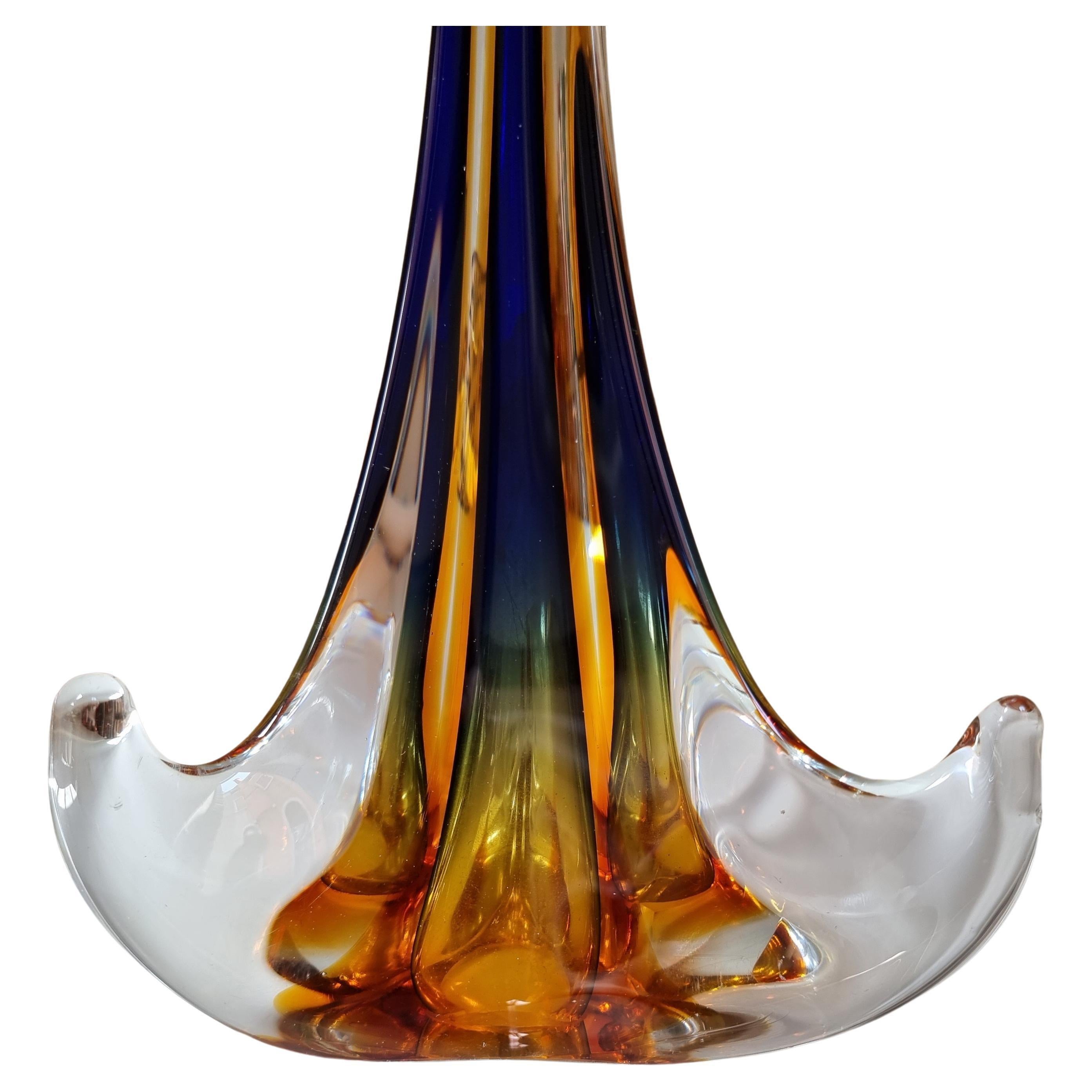 Mid-20th Century Murano Glass Table Lamp with Bevilacqua Tigre Velvet Lampshade For Sale 7