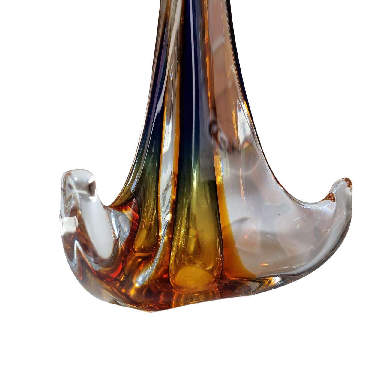Mid-20th Century Murano Glass Table Lamp with Bevilacqua Tigre Velvet Lampshade For Sale 8