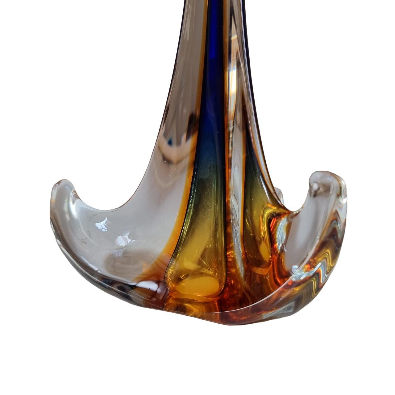 Mid-20th Century Murano Glass Table Lamp with Bevilacqua Tigre Velvet Lampshade For Sale 9