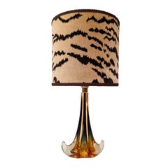 Mid-20th Century Murano Glass Table Lamp with Bevilacqua Tigre Velvet Lampshade