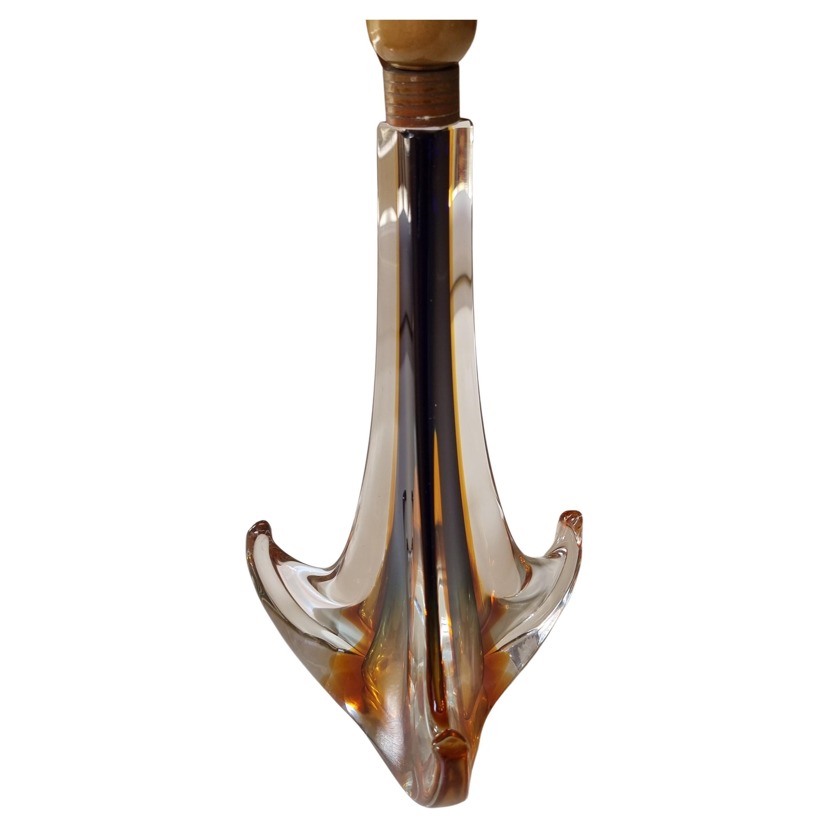Italian Mid-20th Century Murano Glass Table Lamp with Bevilacqua Tigre Velvet Lampshade For Sale