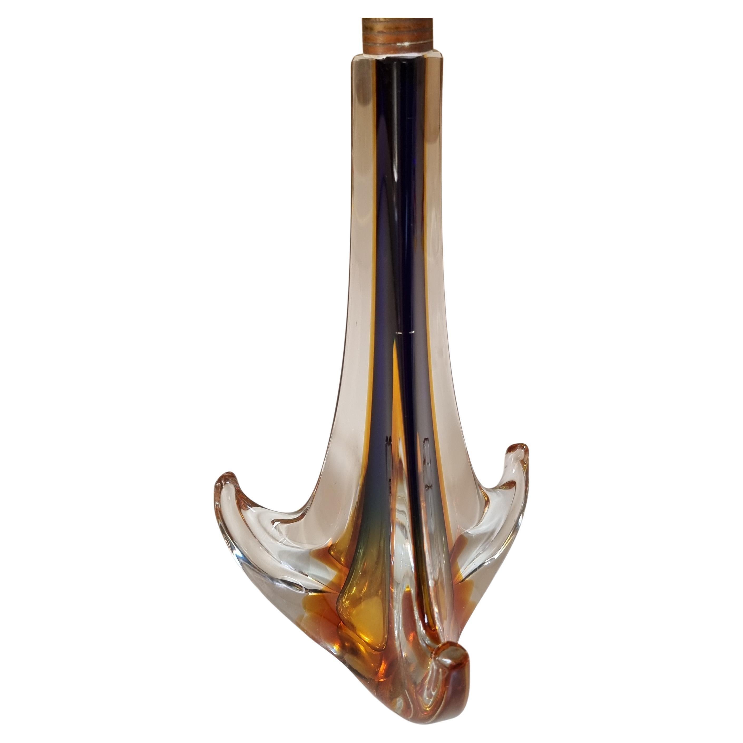 Mid-20th Century Murano Glass Table Lamp with Bevilacqua Tigre Velvet Lampshade In Good Condition For Sale In Venezia, IT