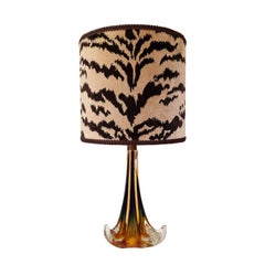 Vintage Mid-20th Century Murano Glass Table Lamp with Bevilacqua Tigre Velvet Lampshade