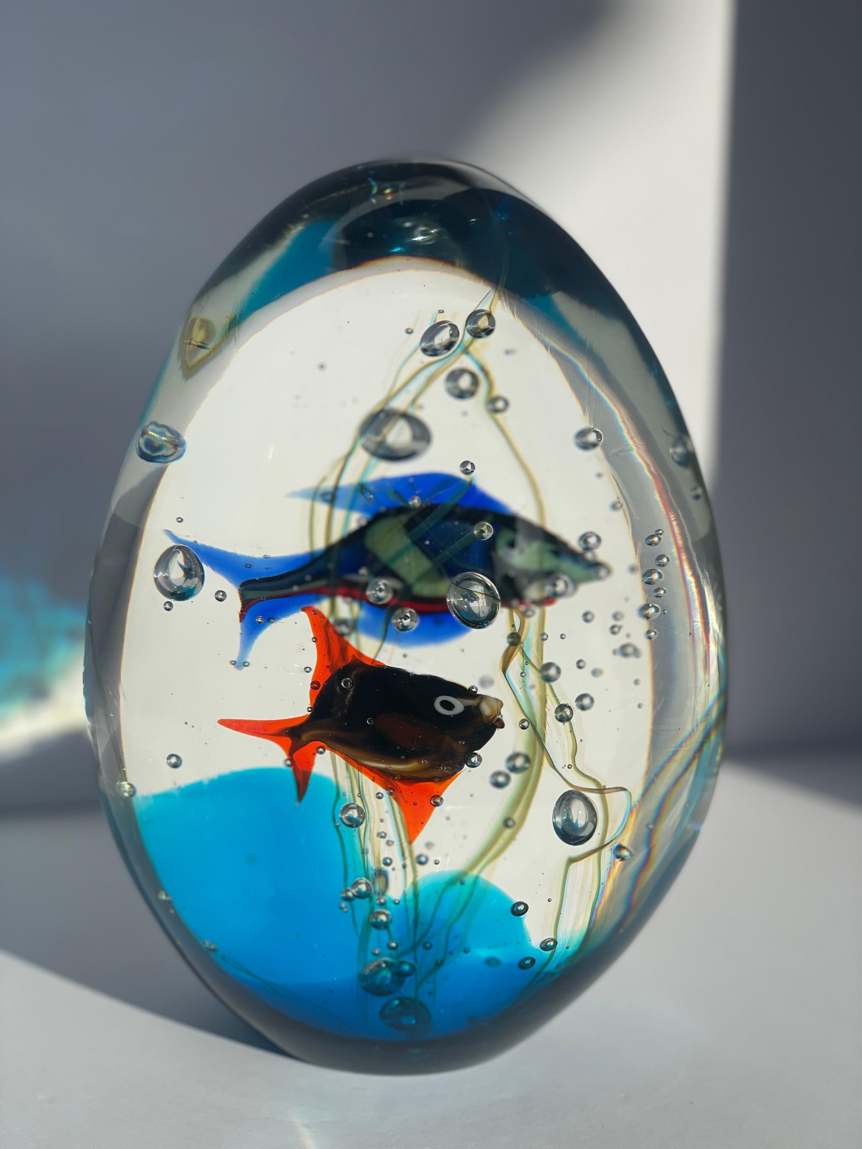 Mid 20th Century Murano Aquarium Art Glass Elio Raffaeli, signed Paperweight Egg For Sale 4