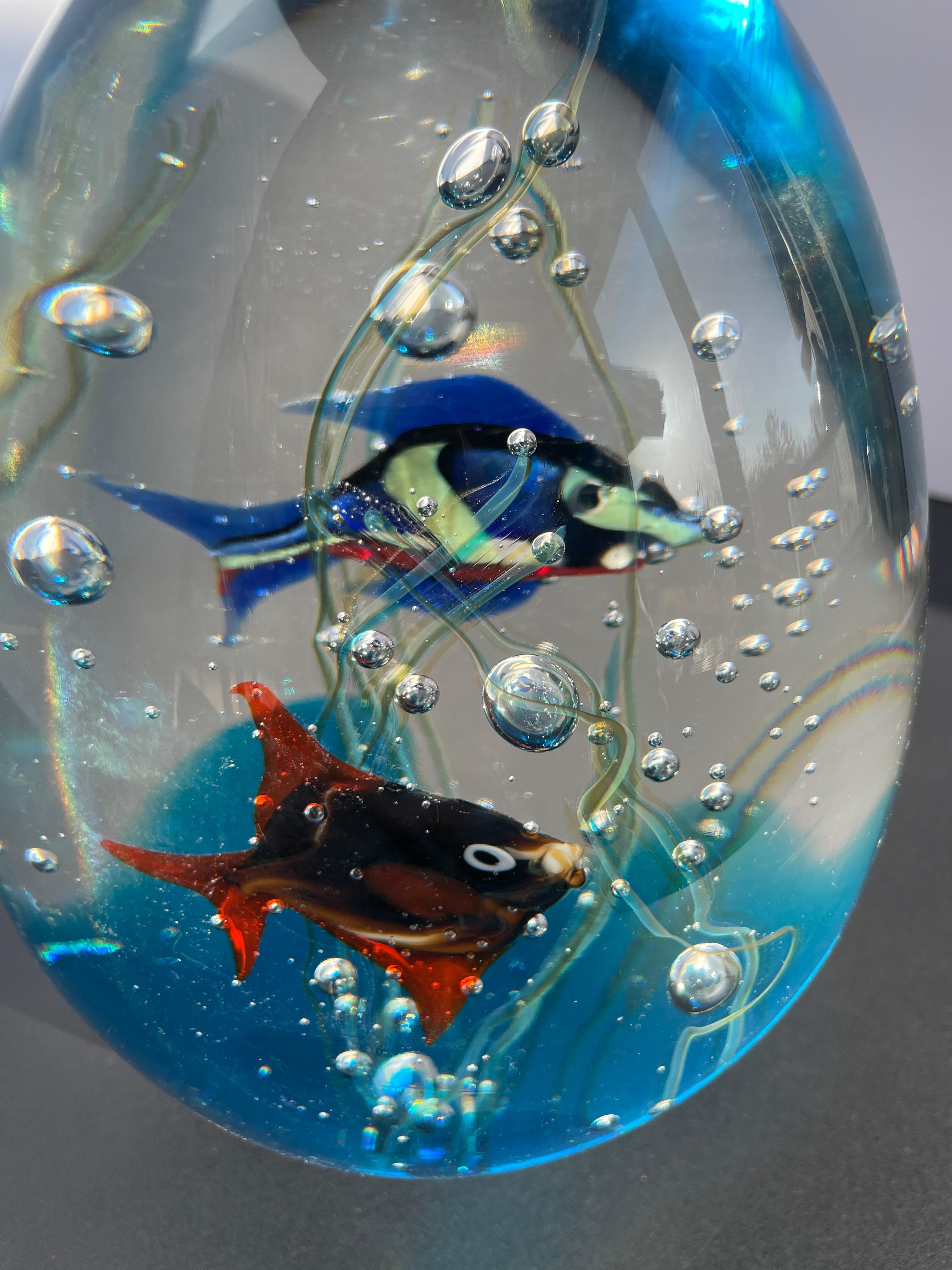 Mid 20th Century Murano Aquarium Art Glass Elio Raffaeli, signed Paperweight Egg For Sale 5