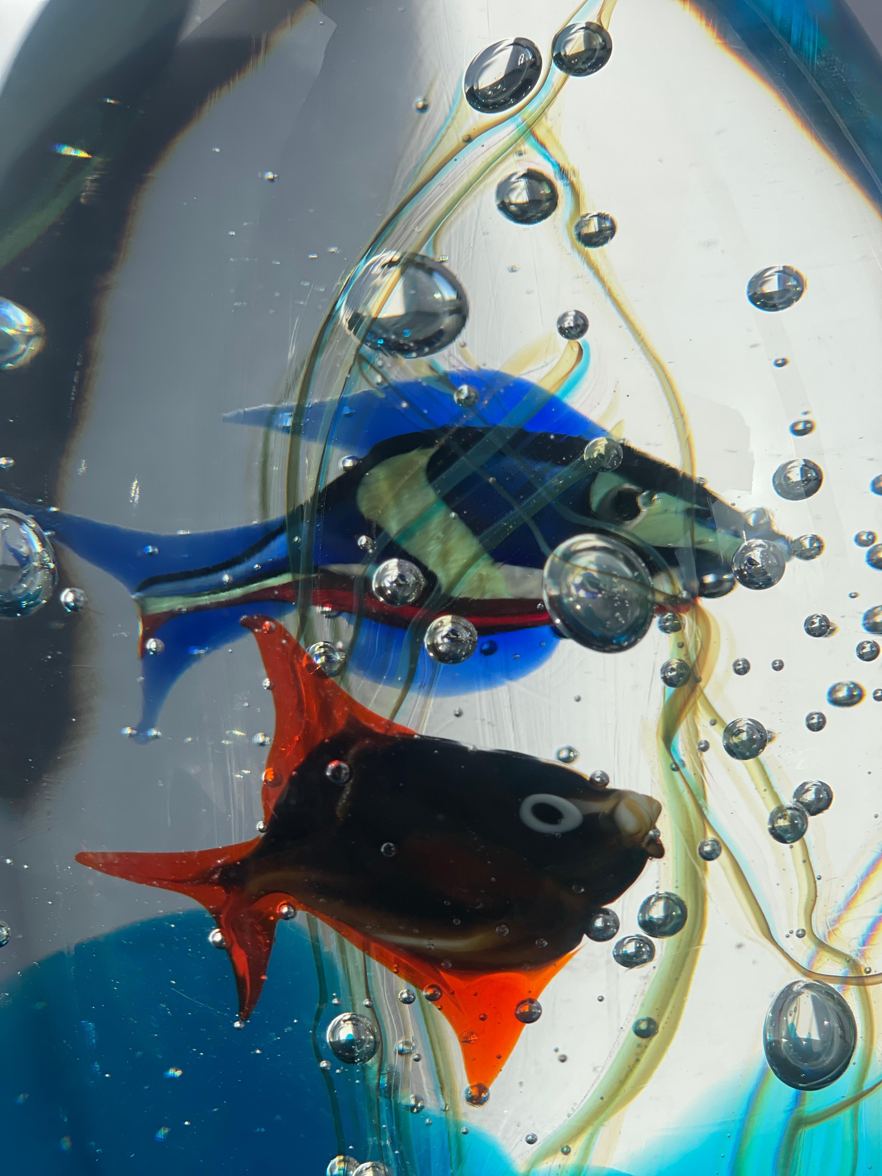 Mid 20th Century Murano Aquarium Art Glass Elio Raffaeli, signed Paperweight Egg For Sale 6