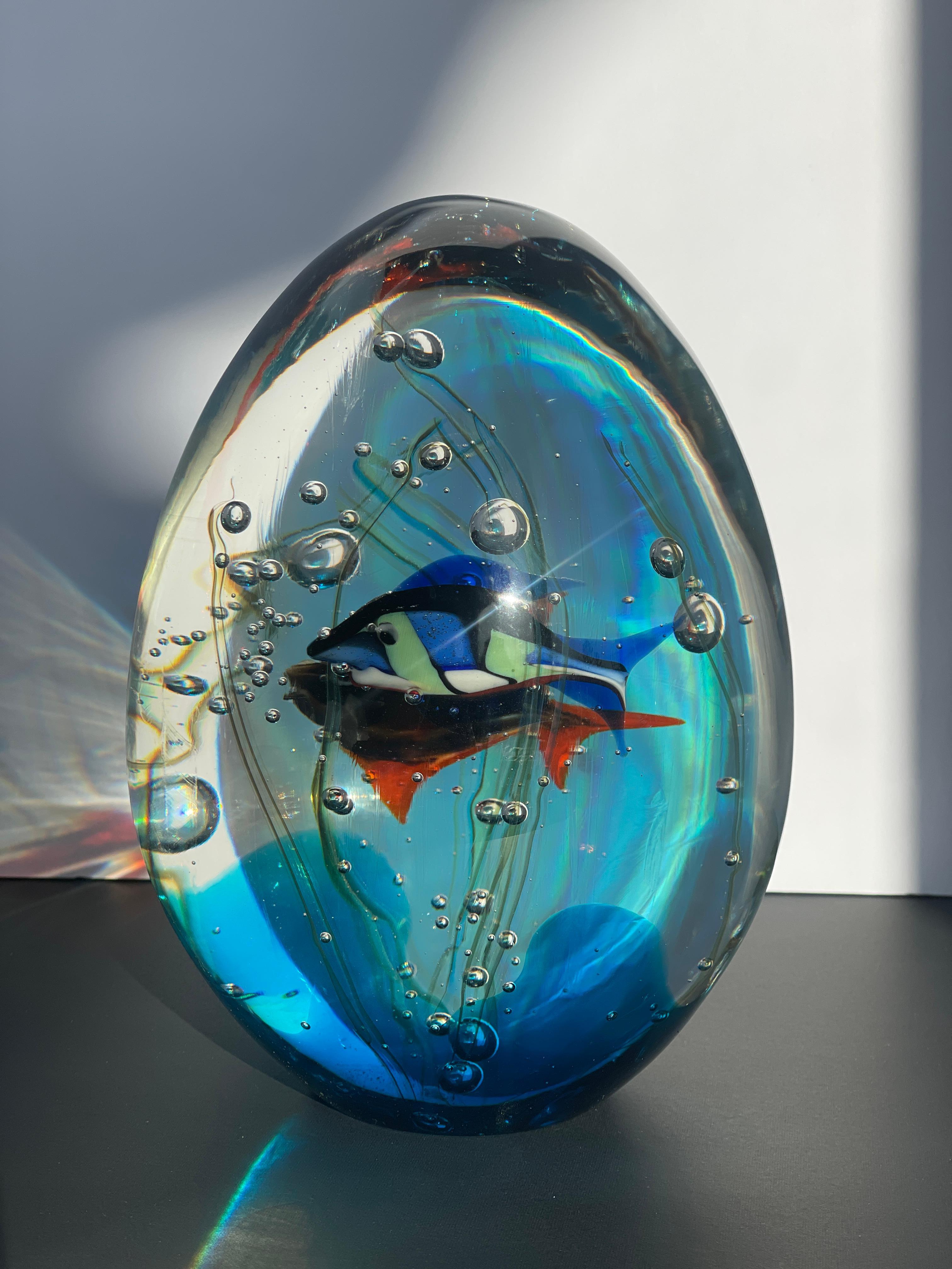 Mid 20th Century Murano Aquarium Art Glass Elio Raffaeli, signed Paperweight Egg For Sale 1