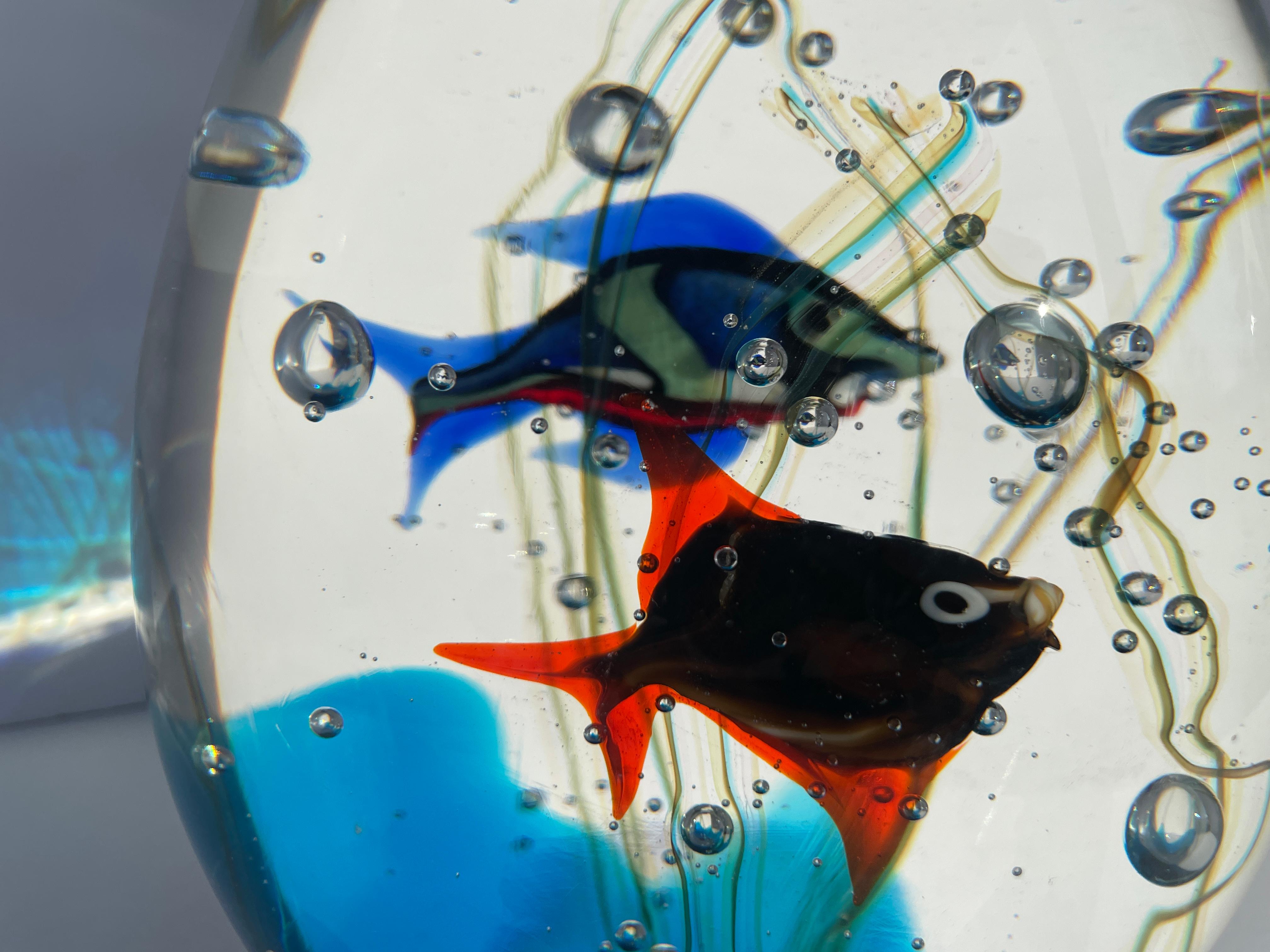 Mid 20th Century Murano Aquarium Art Glass Elio Raffaeli, signed Paperweight Egg For Sale 2