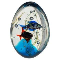 Mid 20th Century Murano Aquarium Art Glass Elio Raffaeli, signed Paperweight Egg
