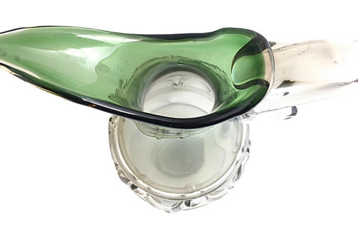 Mid-20th Century Murano Art Glass Green Pitcher In Good Condition For Sale In Miami Beach, FL