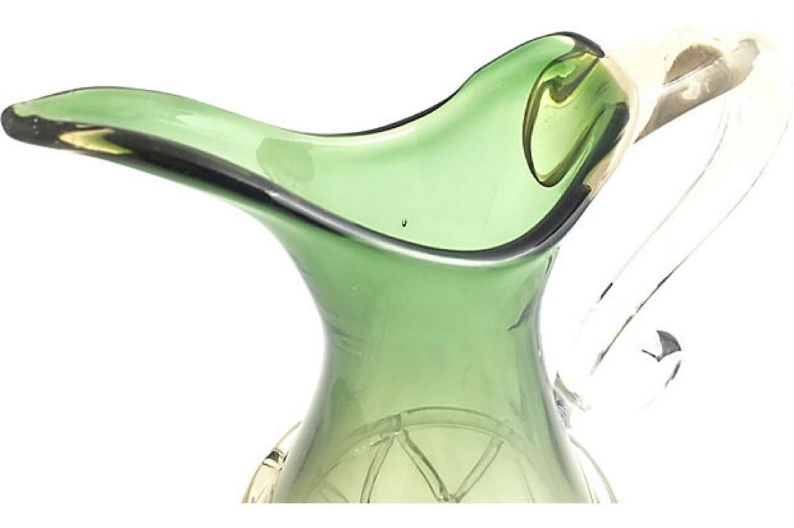 Pichet vert en verre d'art de Murano du milieu du 20e siècle en vente 2