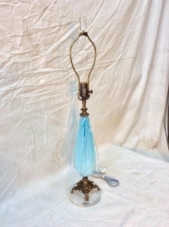 Mid-20th Century Murano Glass and Brass Table Lamp with Lucite Base