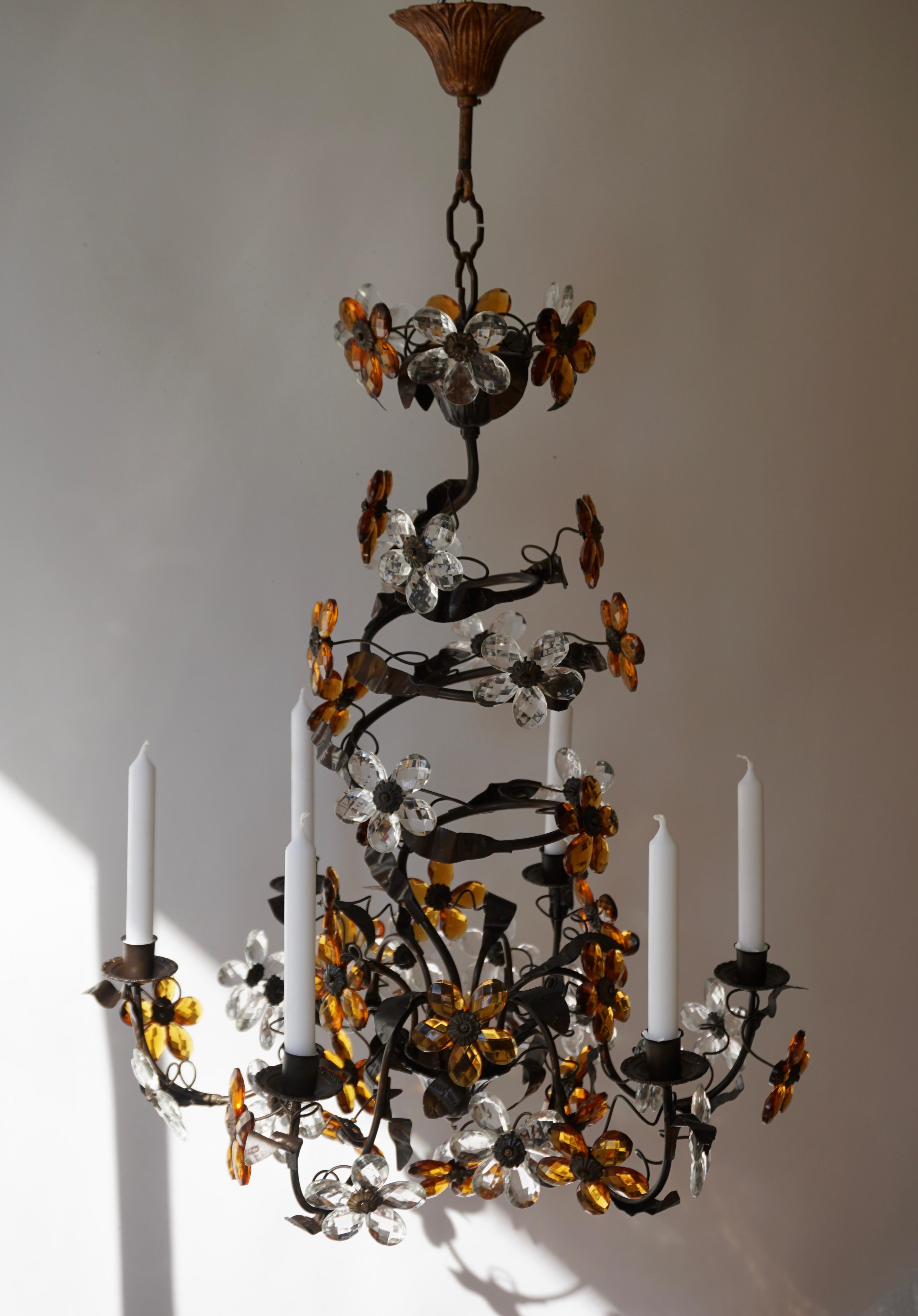 Metal Mid-20th Century Murano Glass Candle Lamp Six Candle Chandelier For Sale