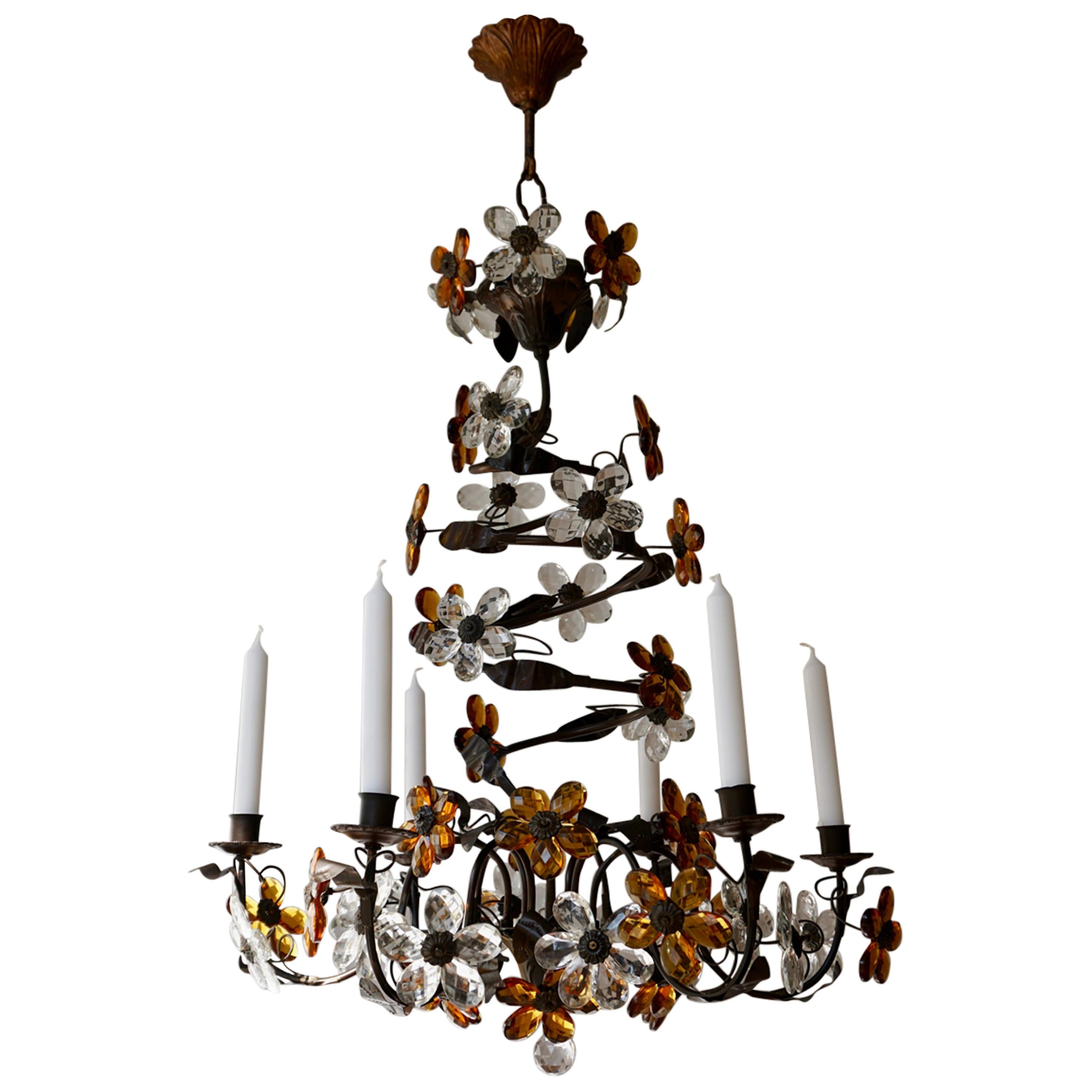 Mitte des 20. Jahrhunderts Murano Glas Kerze Lampe Sechs Kerzen Kronleuchter im Angebot