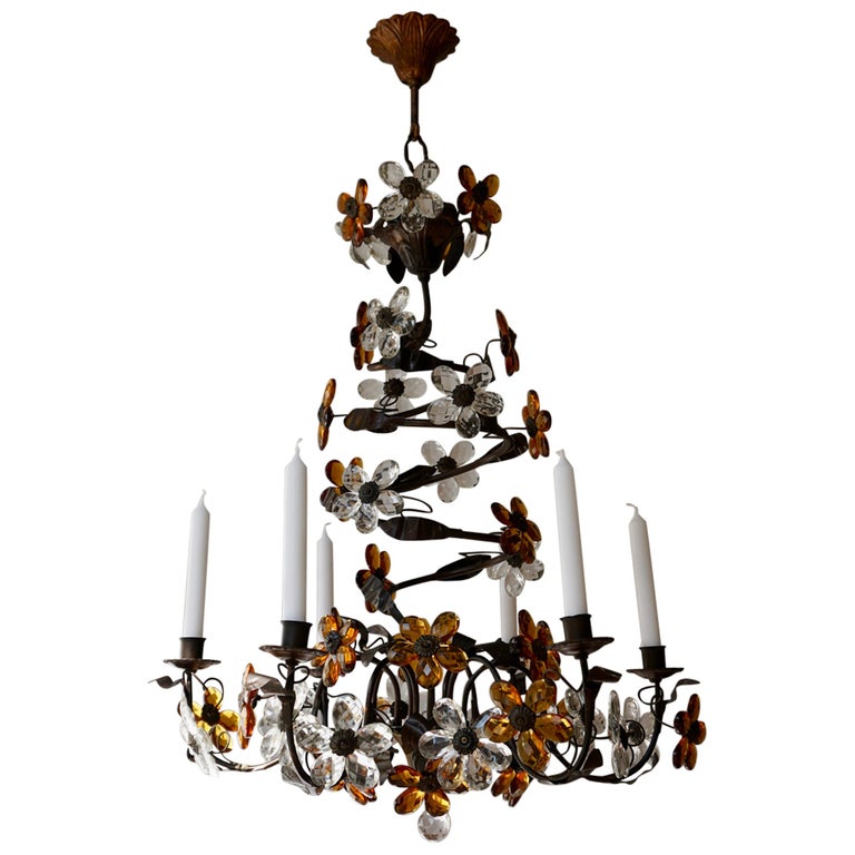 Mid20th Century Murano Glass Candle Lamp Six Candle Chandelier For Sale at 1stDibs