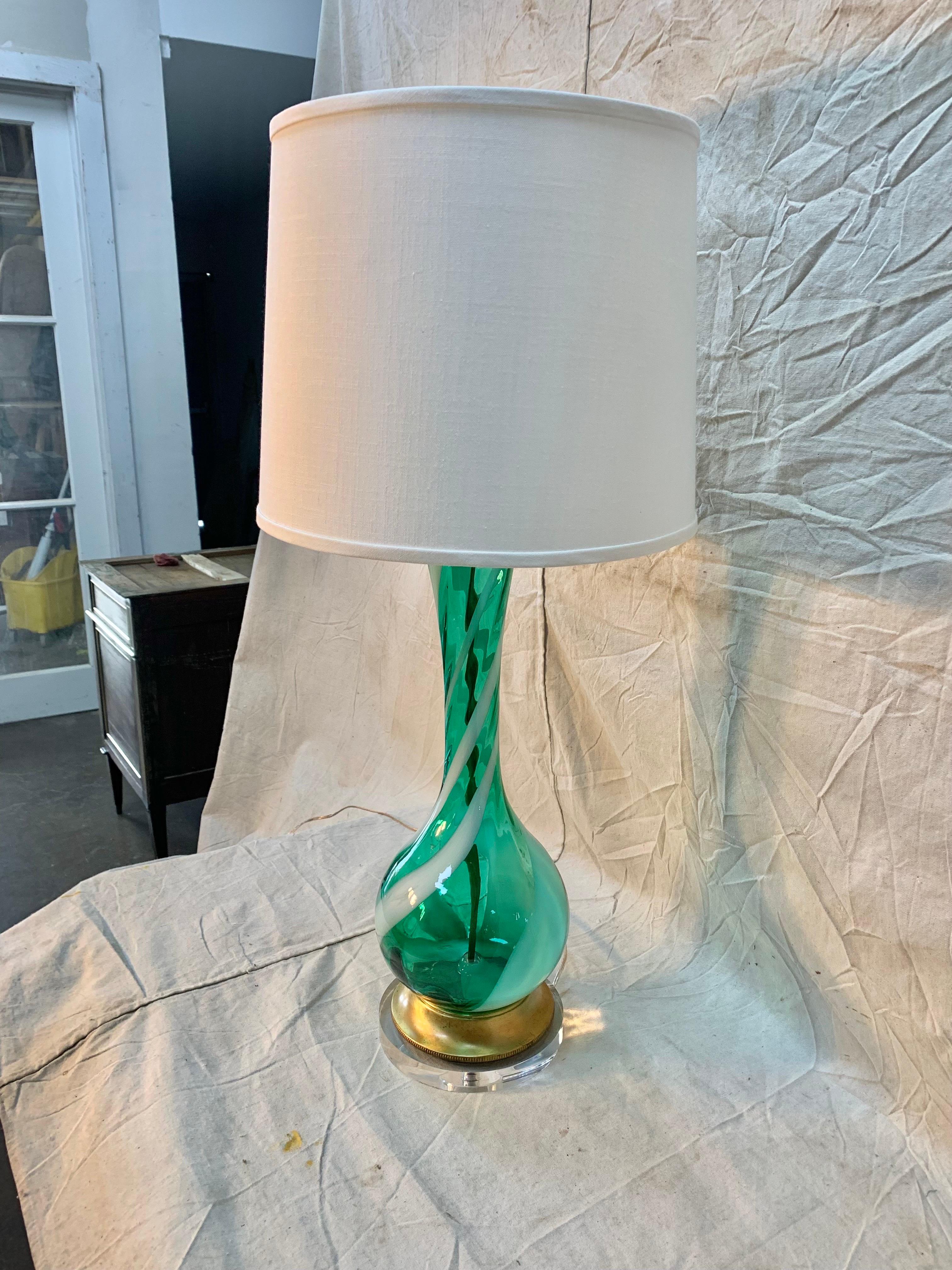 Mid-Century Modern Mid 20th Century Murano Swirl Glass Table Lamp For Sale