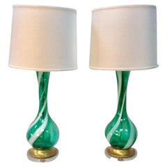 Mid-20th Century Murano Swirl Glass Table Lamps, a Pair