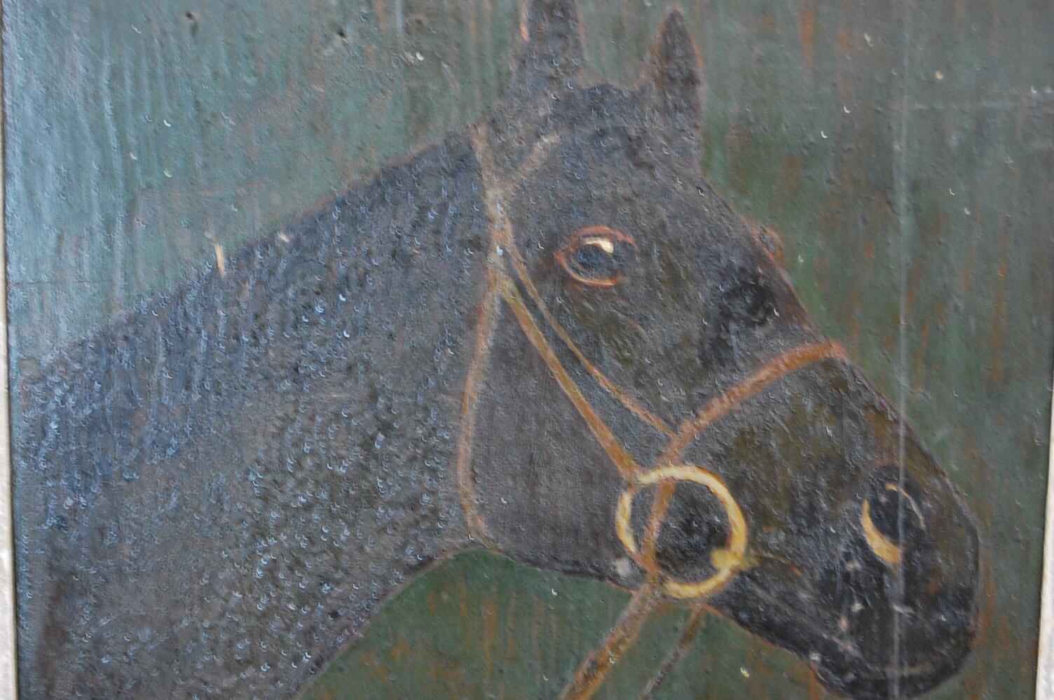 Late 20th Century Mid-20th Century Naive Horse Portrait on Panel of King George VI Horse Big Game