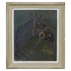Mid-20th Century Naive Horse Portrait on Panel of King George VI Horse Big Game