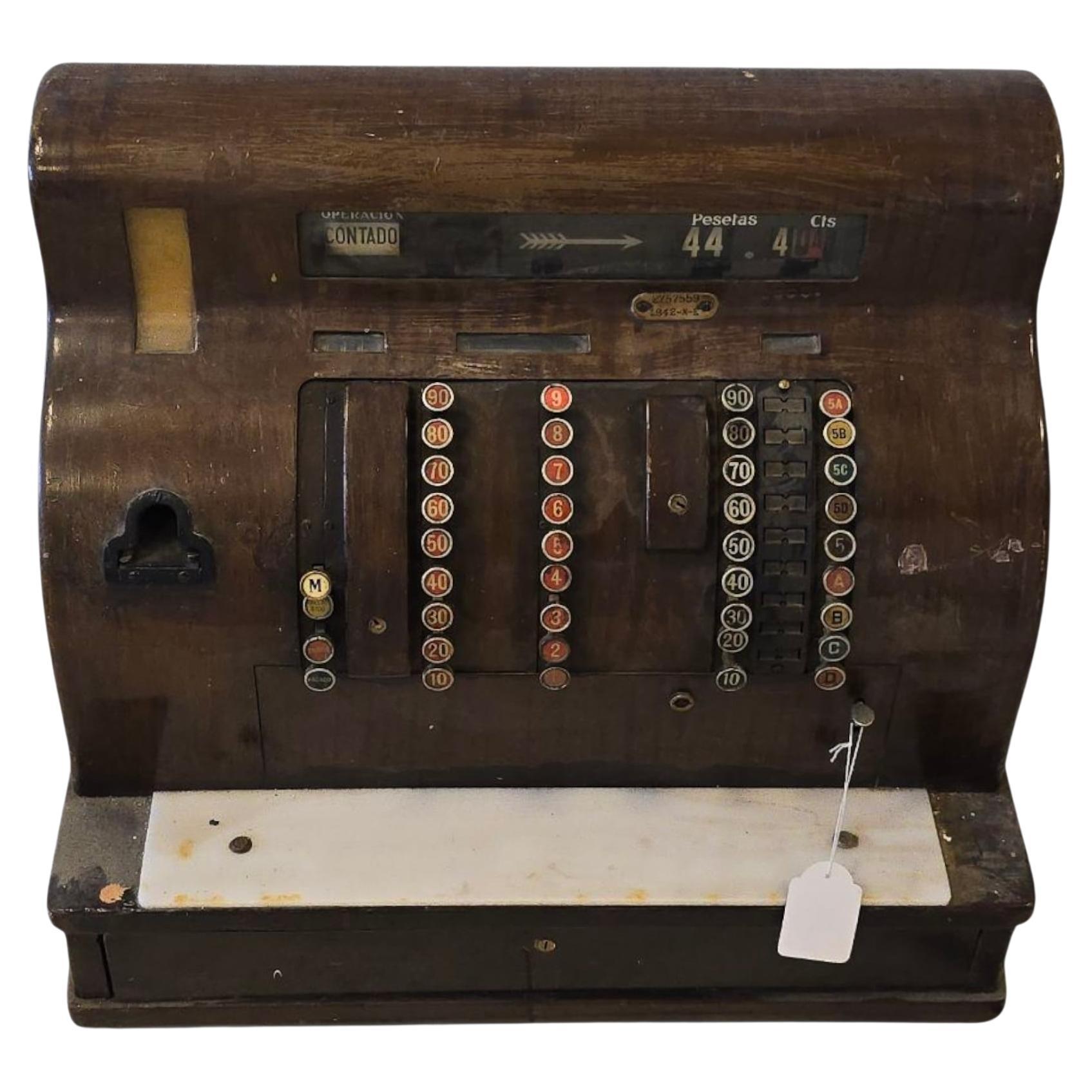 Caisse enregistreuse en laiton peint rouge "National" du milieu du 20e siècle