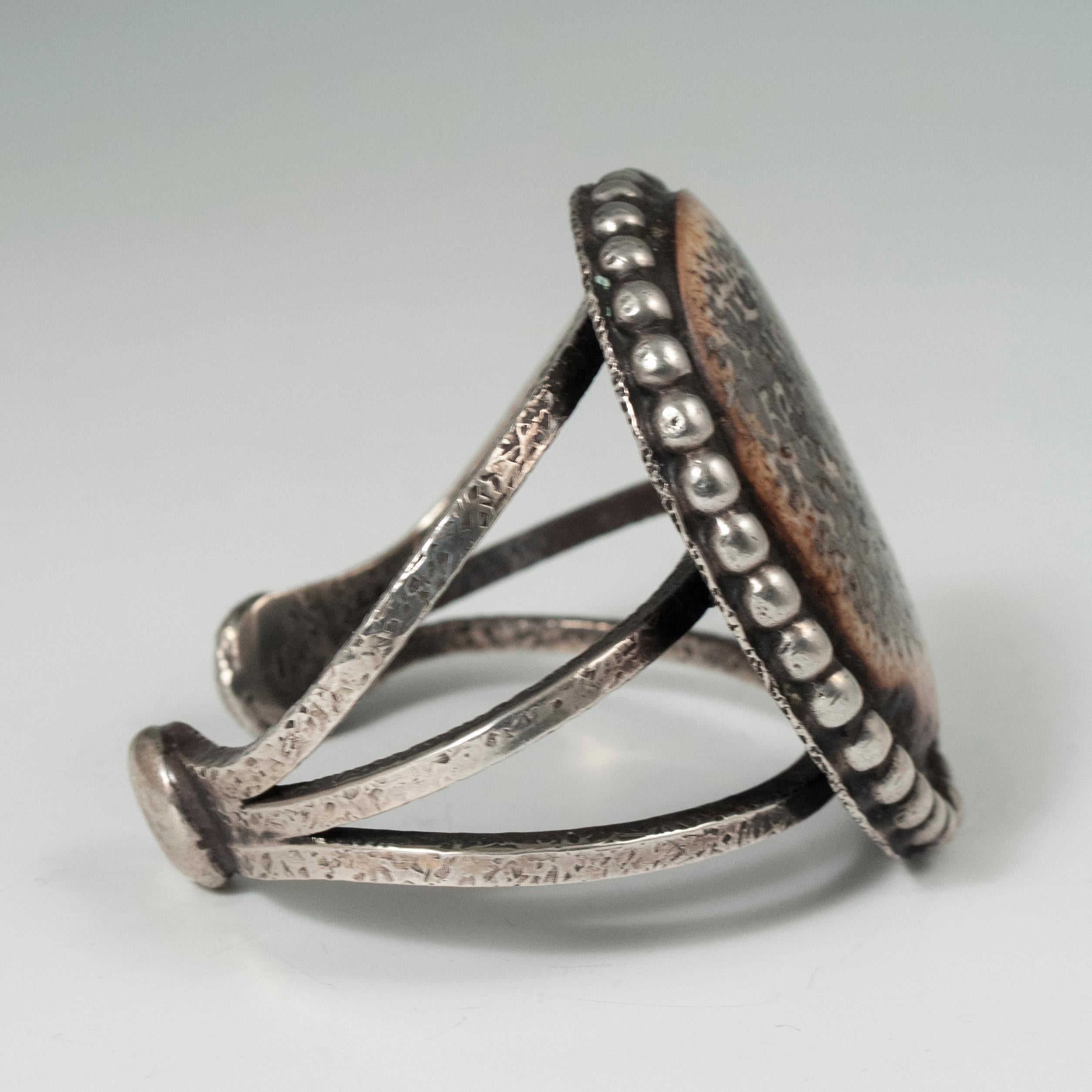 Hand-Crafted Mid-20th Century, Native American Antler and Silver Cuff Bracelet